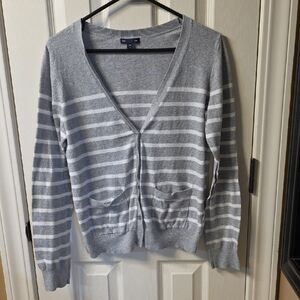 GAP Gray and White Striped Cardigan
